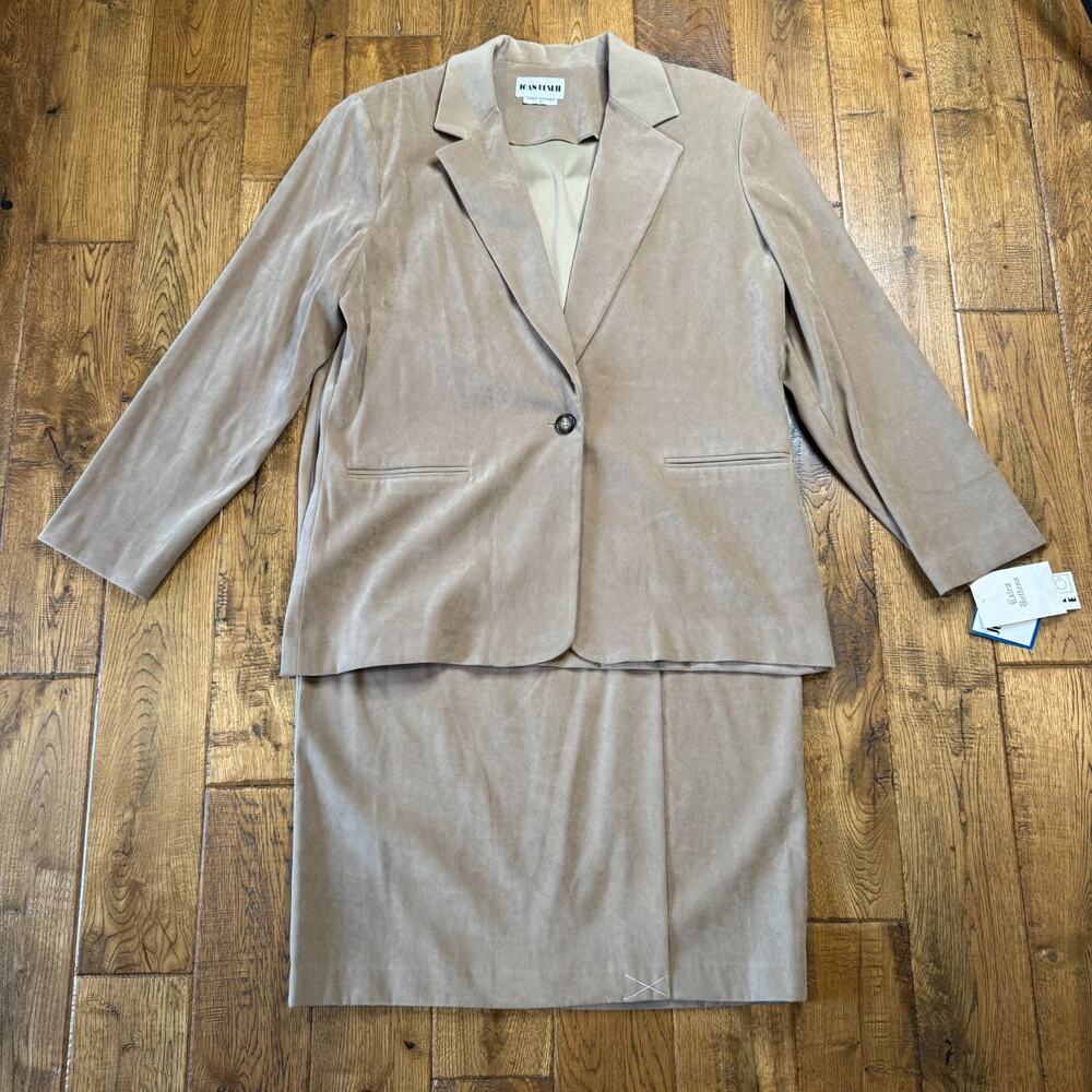 VTG Joan Leslie 3pc Skirt & Pants Beige Khaki Suit Womens Size 16 NWT Business - Picture 1 of 16